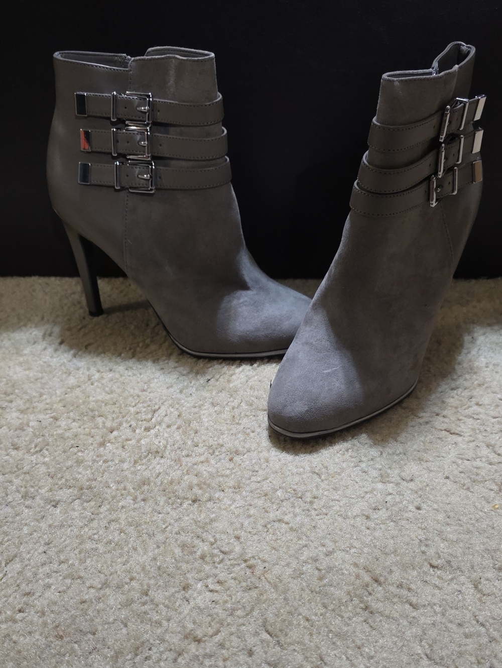 Sam & Libby Gray Suede Ankle Booties with Triple Buckles